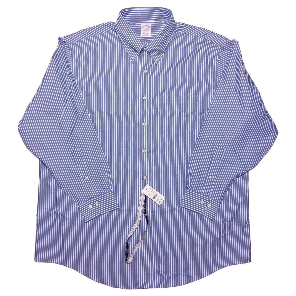 BROOKS BROTHERS Long Sleeve Dress Shirt Blue Striped Non Iron ~ 18 Collar 34/35
